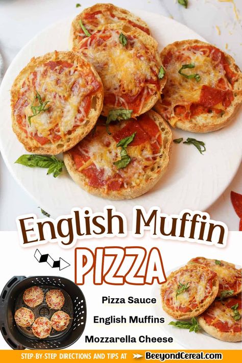 You're going to love these air fryer English muffin pizzas! Made with minimal effort and ingredients, you get tasty personal sized pizzas perfect for any snack or lunch. Air Fryer English Muffin, English Muffin Pizza, Pizza Muffins, English Muffin, Pizza Sauce, Fryer Recipes, Mozzarella Cheese, Pepperoni Pizza, Air Fryer Recipes