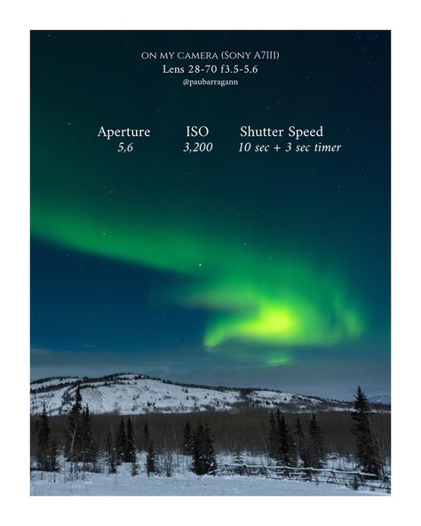 📌Save this post for later 🙌 I’m sharing with you how to photograph the northern light with either a camera or a phone, but please know that these settings can vary depending on many factors like the lens you’re using, the camera, the lighting conditions etc. In general, this is a good point to start and you can play around with these settings to get the best results you desire 🤩 some tips and tricks below 👇 📸 ISO: start with 800 and if it’s very dark you can increase it as needed 📸 Shutter... Iso Camera Settings, Camera Settings For Northern Lights, Iso Photography, Northern Lights Photography, Camera Techniques, Northern Light, How To Photograph, Light Camera, Camera Settings