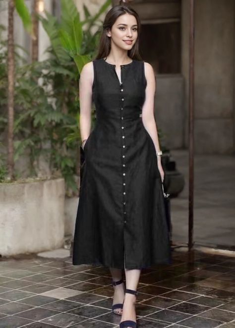 Womens Denim Jumpsuit, Sleeveless Black Dress, Sleeveless Dresses Casual, Long Sleeve Short Dress, Black Sleeveless Dress, Daily Dress, Casual Skirts, Model Dress, Stylish Dresses