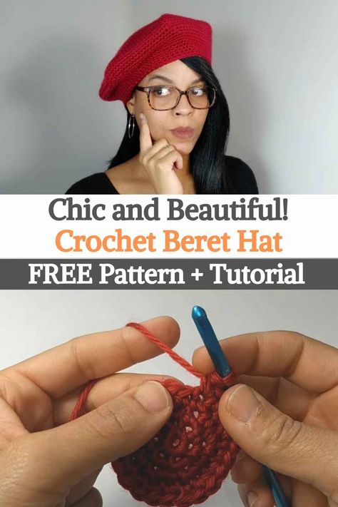 Add a dash of "Chic" to your wardrobe with the Easy Crochet Beret. Inspiration came from listening to Prince's Raspberry Beret. Crochet inspiration can strike at any time! The pattern is made in the round, using only single crochet stitches. I have included a complete video tutorial to follow the written pattern. Video timestamps are included at the end of each line. For this crochet beret pattern we're using Mighty Stitch is a #5 bulky weight yarn. But it definitely feels more... Crochet Beret Free Pattern Easy, Crochet Beret Free Pattern, Crochet Beret Hat, Beret Crochet, Crochet Beret Pattern, Beret Pattern, Raspberry Beret, Hat Patterns Free, Crochet Beret