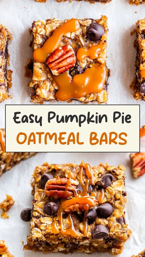 Indulge in the rich flavors of fall with these irresistibly delicious pumpkin pie oatmeal bars. Perfect for breakfast on-the-go or a tasty snack, these bars combine the comforting taste of pumpkin pie spices with wholesome oats. Easy to make and even easier to enjoy, this recipe is a must-try for anyone craving a cozy autumn treat. Bake up a batch today and savor the warm, seasonal essence of pumpkin spice in every bite! Oat Milk Pumpkin Pie, Vegan Pumpkin Oat Bars, Pumpkin Oat Bars, Pumpkin Oatmeal Bars, Pumpkin Pie Oatmeal, Pumpkin Oats, Pumpkin Pecan Pie, No Bake Pumpkin Pie, Vegan Pumpkin Pie