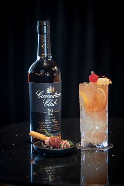 Canadian Club 12 year old cocktail paired with jamon Canadian Whiskey, Canadian Club, Canadian Drinks, Supper Club, Cigars And Whiskey, Bourbon Barrel, Fine Dining, Bar