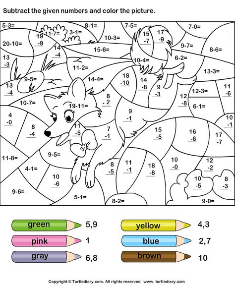 Download and print Turtle Diary's Subtract Numbers and Color Picture worksheet. Our large collection of math worksheets are a great study tool for all ages. Maths Colouring Sheets, Addition Coloring Worksheet, Fargelegging For Barn, Math Coloring Worksheets, Addition And Subtraction Worksheets, Coloring Worksheets, 2nd Grade Worksheets, Subtraction Worksheets, Math Coloring