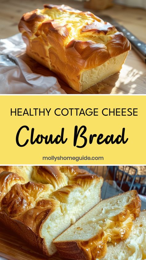 Healthy Cheese Bread, Low Carb Cloud Bread, Keto Loaf Bread Recipes, Hidden Cottage Cheese Recipes, Cottage Cheese Pumpkin Bread, Cottage Cheese Banana Muffins, Cream Cheese Bread Recipes, Cottage Cheese Cloud Bread, Easy Cottage Cheese Recipes