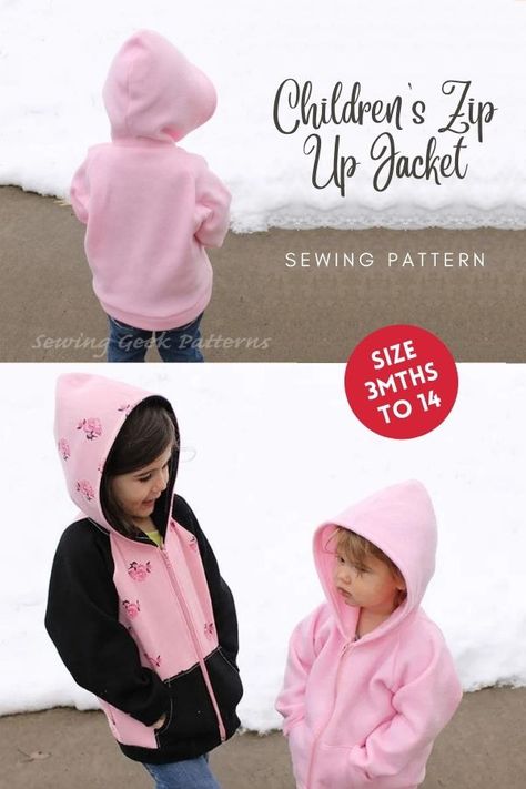 Children's Zip Up Jacket sewing pattern (Sizes 3mths-14). This unisex hoodie PDF sewing pattern is extremely versatile and fun to make. The pattern includes two versions, either a Pullover Hoodie or a Zip Up Jacket. This project is loose fitting which makes it a truly comfy hoodie. SewModernkIds. Hoodies Sewing Pattern, Jacket Sewing Pattern Free, Hoodie Jacket Pattern, Hoodie Sewing Pattern Free, Fleece Jacket Pattern, Hooded Jacket Pattern, Baby Jackets Pattern, Boys Sewing Patterns, Hoodie Sewing Pattern