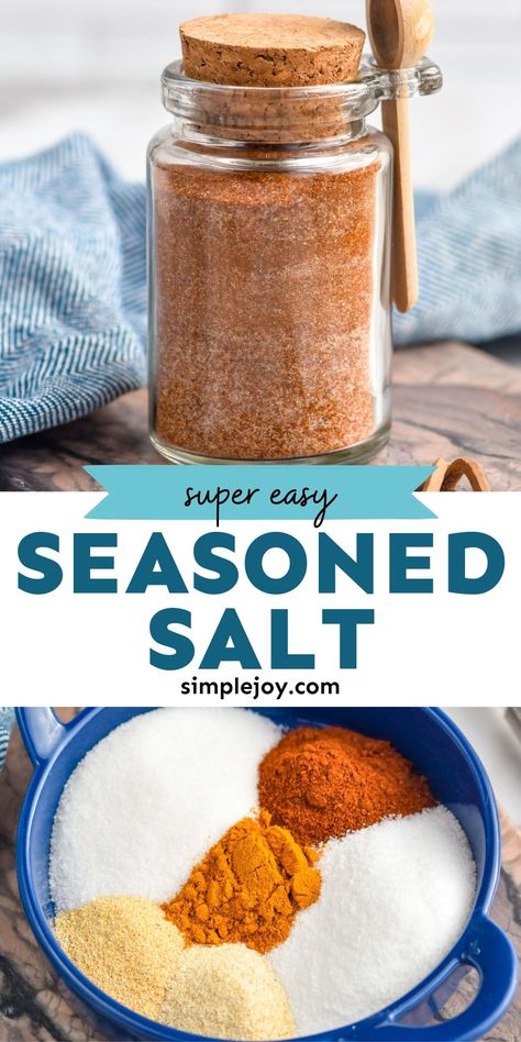 Seasoned Salt is so easy to make at home. Just a few different spices and ingredients combine to make this great seasoning. Crazy Salt Recipe, Homemade Seasoned Salt, Flavored Salts Recipes, Seasoning Salt Recipe, Vegetarian Drinks, Season Salt, Homemade Seasoning Salt, Homemade Dry Mixes, Homemade Seasoning