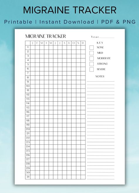 Headache Tracker Printable, Migraine Journal Template, Headache Journal, Migraine Journal, Headache Tracker, Migraine Tracker, Health Tracker Printable, Wellness Journal, Health Tracker