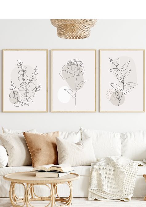 Line Art Room Decor, Botanical Art Print, Neutral Wall Art For Living Room, Neutral Bedroom Wall Art, Prayer Board Ideas Diy, Line Art Decor, Line Art Wall Decor, Flower Wall Art Decor, Home Decor Ideas Bedroom