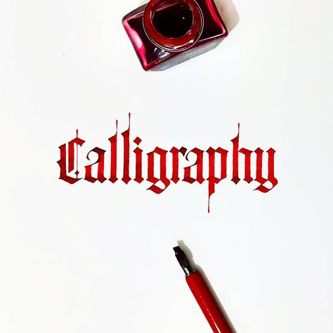 Gothic Calligraphy, Calligraphy Types, Gothic Lettering, Red Gothic, Calligraphy Tutorial, Calligraphy Words, How To Write Calligraphy, Calligraphy Handwriting, Calligraphy Alphabet