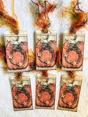 Set of 6 Hang Tags~Prim Fall Pumpkin Tags~Gift Tags~Parties~Scrapbook~Cards~379R | eBay Pumpkin Tags, Happy Halloween Cards, Homemade Gift Tags, Halloween Invitation Card, Christmas Santa Gifts, Fall Paper Crafts, Santa Gift Tags, Rubber Stamping Cards, Party Tables