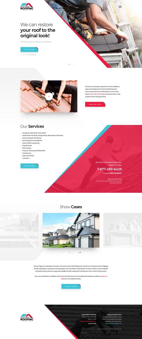 Flat Design Website, Roofing Business, Brand Boards, Apps Design, Roofing Company, Design Layouts, Web Elements, Best Web Design, Web Layout Design