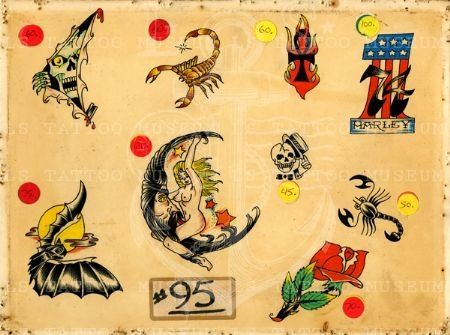 Berg Tattoo, Antique Tattoo, Sailor Jerry Tattoo Flash, Tattoo Museum, Vintage Tattoo Art, Vintage Tattoos, Traditional Tattoo Flash Art, Vintage Tattoo Design, Tattoo Posters