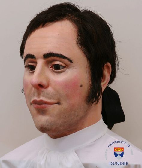 a facial reconstruction of robert burns with long sideburns, dark eyebrows and a ribbon in his hair Forensic Art, Forensic Artist, Dna Lab, Famous People In History, Facial Reconstruction, Forensic Anthropology, Dark Eyebrows, Forensic Scientist, The Bard