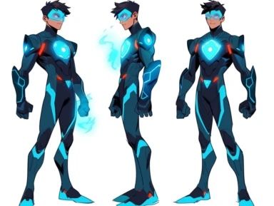 Superhero Design Lightning, Robot Superhero Oc, Space Hero Character Design, Super Hero Design Concept Art, Electricity Superhero, Superhero Powers Ideas, Speedster Oc, Superhero Oc Character Design, Tech Superhero