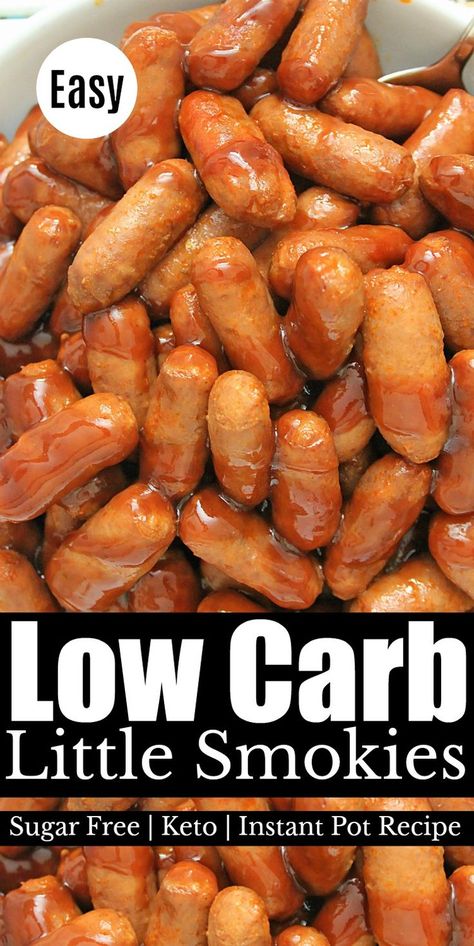 Easy Low carb Little Smokies in a delicious sugar free BBQ sauce. This Keto friendly recipe makes the perfect low carb snack or appetizer!  #lowcarb #lowcarbrecipes #ketofriendly #lowcarbappetizers #littlesmokies #lilsmokie #bestappetizer #appetizerecipes Low Carb Little Smokies Recipes, Keto Lil Smokies Recipes, Keto Little Smokies Recipes, Keto Lil Smokies, Keto Friendly Appetizers, Fancy Apps, Lil Smokies Recipes, Sugar Free Bbq Sauce, Stylish Cravings