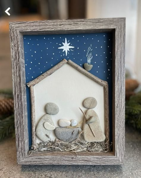 Pebble Art Nativity Scene, Nativity Pebble Art, Pebble Christmas Art, Rock Art Christmas, Pebble Art Ideas Diy, Rock Nativity, Beach Pebble Art, Pebble Rock Art, Christmas Pebble Art