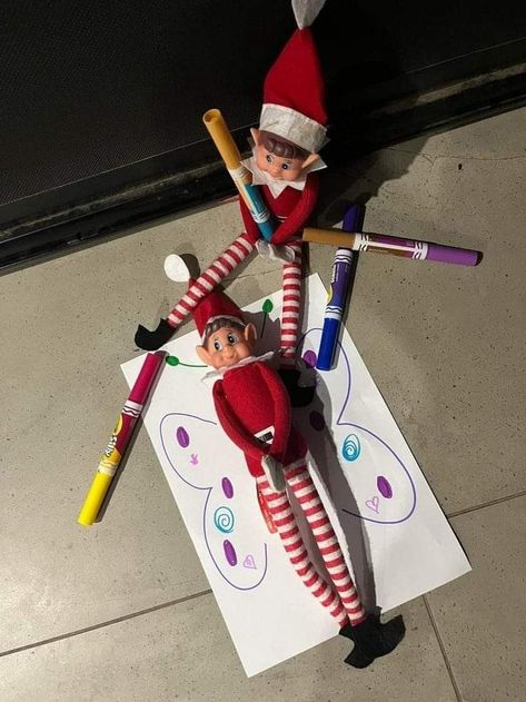 Elf On The Shelf And Friend Ideas, Elf In The Shelf Gingerbread House, Elfs Ideas For Kids, Elf On The Shelf Ideas Elsa, Elf Invisible Ink, Elf Duo Ideas, Ideas For 2 Elf On The Shelf Elves, Elf On Shelf Two Elves, Easy Elf On The Shelf Ideas 2 Elves