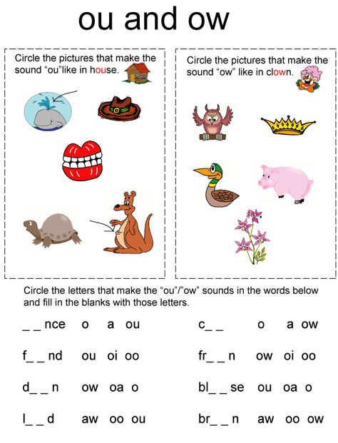 ow-ou-2.gif (617×809) Phonics Dance, Digraphs Worksheets, Digraphs Activities, Word Family Activities, Kindergarten Phonics Worksheets, Everyday Math, First Grade Lessons, Phonics Rules, Homeschool Writing