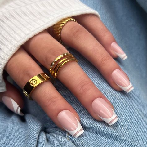 This short coffin nail set is a twist on a classic French design. Created with a classic white and a pale nude cover color, "Modern French" uses negative space to switch up the everyday French tip look and give you an understated but elegant manicure. Apply with acrylic, nail glue, or tabs and get long-lasting, salon-quality nails in minutes. Shape: CoffinLength: Short   "Ditch the plastic! Kiara Sky’s xPress Pro Press-on Nails are 100% acrylic and 100% fabulous! Designed to be quick and convenient, our acrylic nails can be applied in 3 easy ways! Get a 100% instant acrylic manicure that lasts 3+ weeks when you apply them with acrylic, 2 weeks when you wear them with nail glue, or rock them for the weekend with nail tabs! With a variety of designs to choose from, you are only minutes away Pink Obsessed, Acrylic Manicure, Color Change Nail Polish, Elegant Manicure, Color Changing Nails, Kiara Sky, Acrylic Nail Brush, Sky Nails, Easter Nail Art