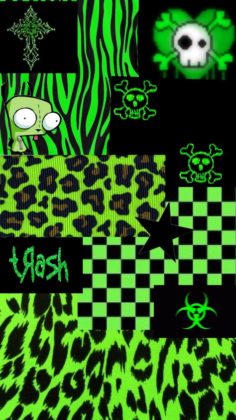 #green #y2k #emo #scene #zebraprint #skulls #cheetahprint Scene Wallpaper Iphone, Scene Emo Wallpaper, Scene Core Wallpaper, Fnaf Crafts, Emo Pictures, Y2k Scene, Green Y2k, Scene Wallpaper, Scene Core