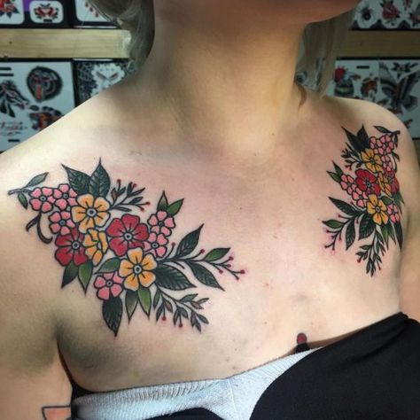 Wild Heart Tattoo, Traditional Chest Tattoo, Flower Shoulder Tattoo, Traditional Tattoo Flowers, Traditional Style Tattoo, 4 Tattoo, Harry Potter Tattoos, Chest Piece Tattoos, Heart Tattoo Designs