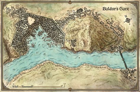 Baldur's Gate; Top Down (Digital) $2 Fantasy City Map, Dnd World Map, Baldurs Gate, Forgotten Realms, Dungeon Maps, D D Maps, Fantasy City, Baldur's Gate, Fantasy Map