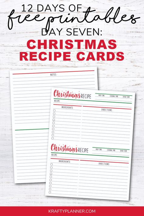 Free Printable Christmas Recipe Cards, Christmas Recipe Cards Printable Free, 12 Days Of Christmas Printables, Homework Planner Printable, Holiday Recipe Card, Tradition Ideas, Christmas Recipe Cards, Free Printable Christmas Cards, Recipe Planner