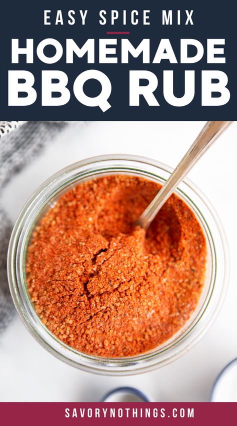 This homemade BBQ rub is the best sweet, smokey and savory seasoning for chicken or pork. It's quick and easy to put together with ingredients you probably already have in your pantry right now - and it makes for a great hostess gift, too! | #homemade #diy #spicemix #grilling #BBQ #summerrecipes Bbq Seasoning Recipe, Homemade Bbq Rub, Pork Rub Recipe, Bland Meals, Bbq Rub Recipe, Bbq Dry Rub, Pork Seasoning, Bbq Spice, Dry Rub Recipes