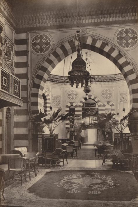 Interior of the famous Shepheard's Hotel, Cairo, 1920's. Egypt Aesthetic, British India, The 20s, Old Egypt, Egypt History, Egyptian Culture, Egyptian History, 20 Century, Cairo Egypt