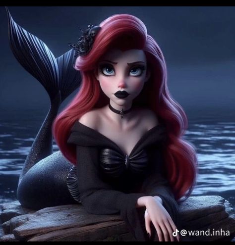 Evil Ariel Mermaid, Goth Ariel, Emo Mermaid, Dark Ariel, Emo Disney Princess, Gothic Disney Princesses, Gothic Disney, Emo Disney, Twisted Princesses