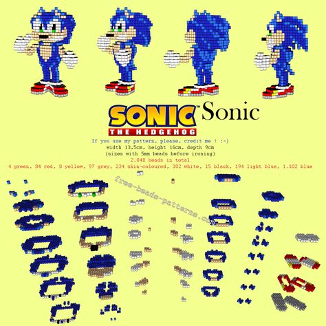 Sonic The Hedgehog Sega videogames free 3D perler beads hama beads pattern tutorial Pyssla Pattern, Hama Beads Pattern, Perler 3d, Hama Beads 3d, 3d Pokemon, Hama Beads Minecraft, 3d Perler Bead, Beads Pattern, Beads Patterns