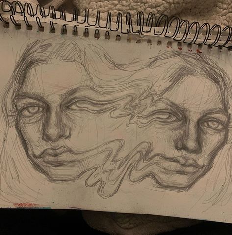 Melting Face Painting, Merged Faces Art, Two Heads Drawing, Distorted Face Drawing, Multiple Faces Art, Face Distortion Art, Two Faced Art, Melting Face Drawing, Two Faces Art