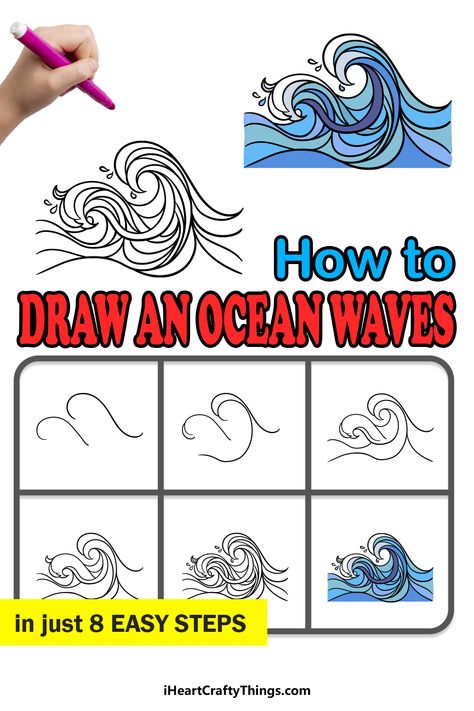 Hawaii Doodles Easy, Drawing Waves Simple, Easy Wave Drawing Simple, Wave Doodle Simple, How To Draw Waves Easy, Ocean Waves Drawing Simple, Wave Sketch Simple, Waves Doodle Simple, How To Draw Waves