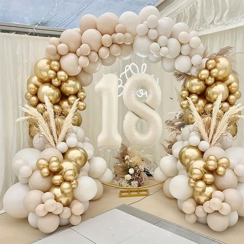 Faster shipping. Better service 18th Balloon Arch, Decor For 18th Birthday Party, 18th Birthday Set Up, Decoration For 18th Birthday, Balloon Decorations Graduation, Baloon Garland, Party Ballons, Gold Glitter Banner, 18th Birthday Decorations