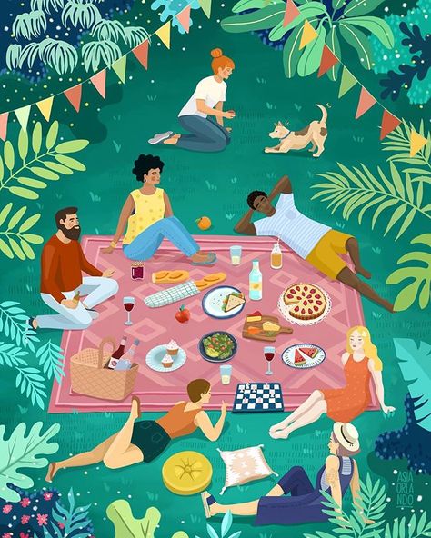 Asia Orlando (@asiaorlando_) • Instagram I started this illustration as a nice relaxing picnic on a rooftop terrace. But as I was drawing my mind drifted away to all my favorite parks around the world where I love spending time reading or drawing. And that’s when I realized my rooftop became a lush green park🌿 ••••• Made with @procreate ••••• #peopleillustration #editorialillustration #magazineillustration #summerillustration #picturebook #aerialview #illustration #ilustracion #ilustración #ilu Asia Orlando, Marigold Illustration, 귀여운 음식 그림, Illustration Procreate, Summer Illustration, Green Park, People Illustration, Rooftop Terrace, Editorial Illustration