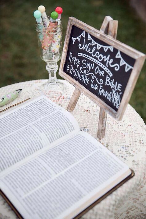 Highlight their favorite bible verse Senior Table, Couples Bible Study, Weddings Idea, Relationships Goals, Kids Wedding, Memory Board, Christian Wedding, Guest Book Sign, Wedding Chicks