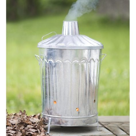 Plow & Hearth Incinerator Manual Lift Trash Can | Wayfair Galvanized Garden, Burn Barrel, Fall Clean Up, Yard Waste, Household Waste, Brick Patios, Fall Outdoor, Organic Matter, Galvanized Metal