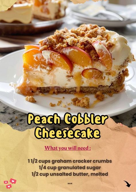 Anita Recipes | Peach Cobbler Cheesecake | Facebook Peach Cobbler Cheesecake Cones, Peaches Recipes, Cheesecake Cones, Peach Cobbler Cheesecake, Cheesecake Ingredients, Cheesecake Cups, Peach Recipe, Peach Cobbler, Graham Cracker Crumbs