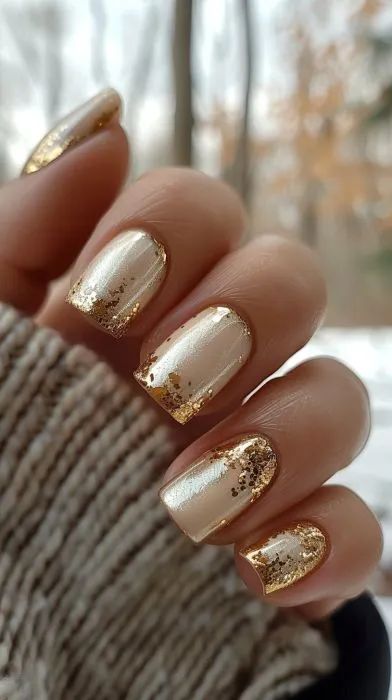 Builder Gel Nails Design Short Square, Dip Manicure Wedding Nails, Golden Summer Nails, Wedding Gold Nails, Copper And Gold Nails, Short Nails Winter Ideas, Wedding Nails Gold Accent, Mob Nails For Wedding, Mother Of Bride Nails Mom