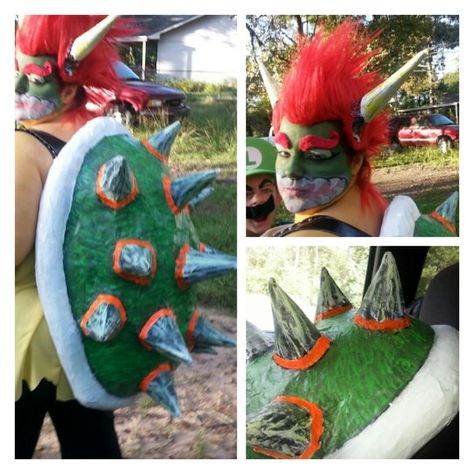 DIY Bowser costume Browser Costume, Bowser Junior Costume, Bowser Head Diy, How To Make A Bowser Costume, Diy Bowser Costume, Bowser Halloween Costume Diy, Diy Bowser Shell, Bowser Shell, Bowser Costume