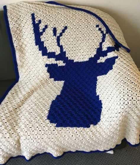 Deer Crochet, Corner To Corner Crochet Pattern, Crochet Graphgan, Crochet C2c Pattern, Deer Blanket, C2c Crochet Pattern Free, C2c Crochet Blanket, Crochet Knit Blanket, Crochet Deer