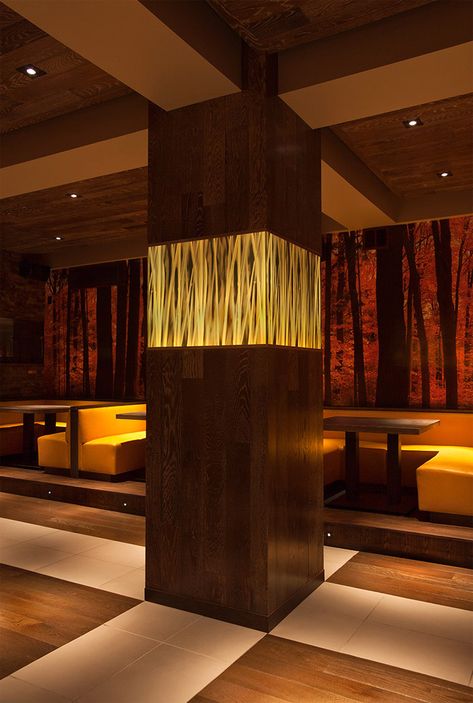 Mercer one thirteen restaurant by Rocco Laudizio (slick+design) & Roman Sanchez, Chicago hotels and restaurants Interior Column Design, Column Design Ideas, Column Decor, Columns Interior, Column Cladding, Column Ideas, Modern Column, Columns Decor, Column Decoration