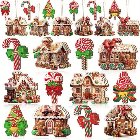 Faster shipping. Better service Gingerbread House Christmas Tree Theme, Colorful Gingerbread Christmas Decor, Gingerbread Christmas Decorations Tree, Gingerbread Themed Christmas Tree, Christmas Wood Tree, Wood Tree Ornaments, Lollipop Ornaments, Candy Shapes, Peppermint Ornament