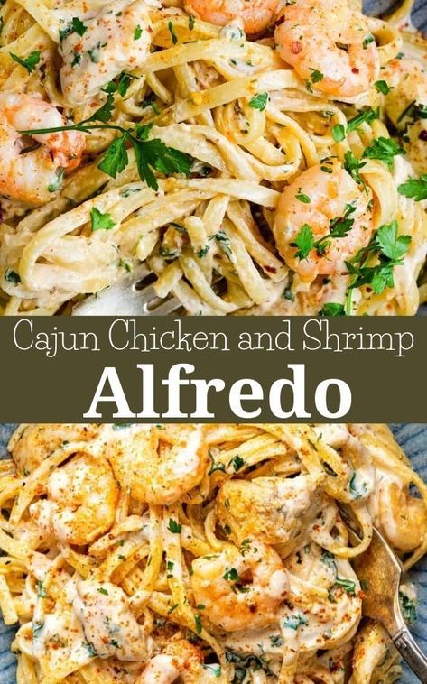 Cajun Chicken And Shrimp Alfredo, Cajun Chicken And Shrimp, Fetuccini Alfredo, Chicken And Shrimp Alfredo, Shrimp Alfredo Recipe, Creamy Pasta Sauce, Pasta Recipes Alfredo, Fettuccine Alfredo Recipes, Shrimp Alfredo