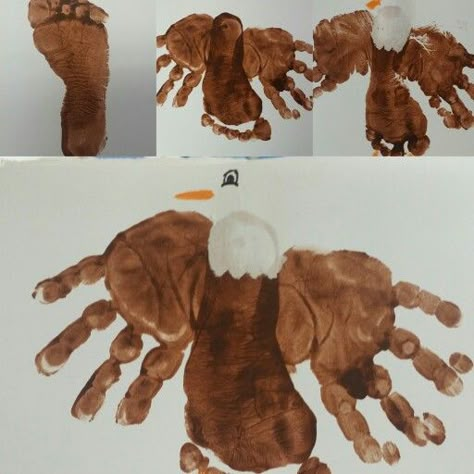 Bald Eagle Craft, Handprint Pottery, Fourth Of July Activities, Preschool Crafts Activities, Eagle Craft, Daycare Projects, Foot Print Art, Preschool Craft Activities, Toddler Projects