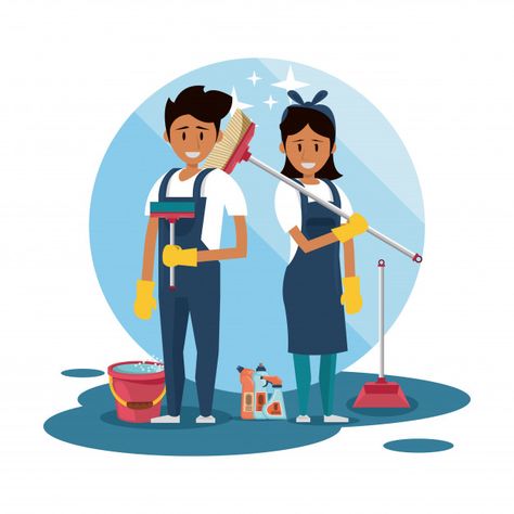 Cleaners with cleaning products housekee... | Free Vector #Freepik #freevector #freebusiness #freewater #freehouse #freewoman Cleaning Products