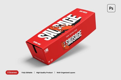 Sausage Food Box Mockup, Product Mockups ft. packaging & corndog - Envato Fries Packaging, Candle Mockup, Mockup Product, Food Box, Fast Food Chains, Bag Mockup, Box Mockup, Corn Dogs, Cardboard Paper