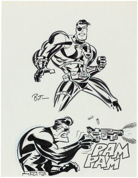 Comic Art Sketch, 2000s Art, Storyboard Illustration, Bruce Timm, Comic Style Art, Artist Alley, Nick Fury, Cartoon Sketches, American Comics