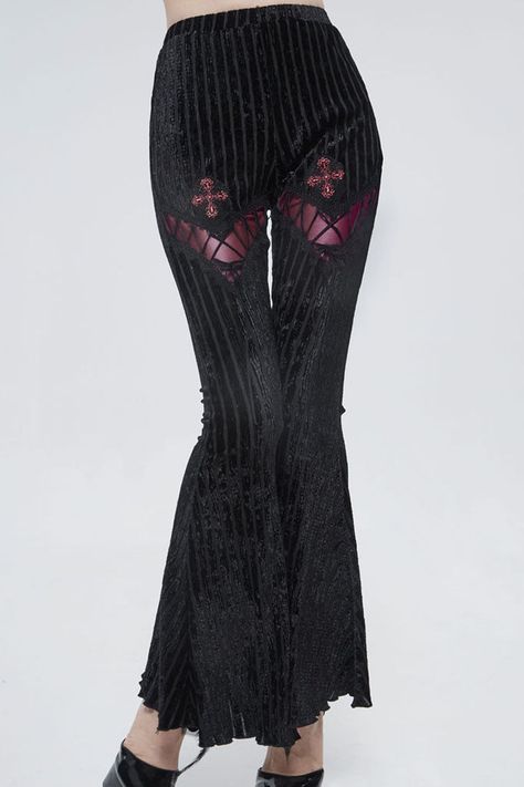 Gothic Decorations, Goth Pants, Gothic Pants, Style Types, Gothic Clothes, Female Style, Lace Decor, Fancy Pants, Velvet Material