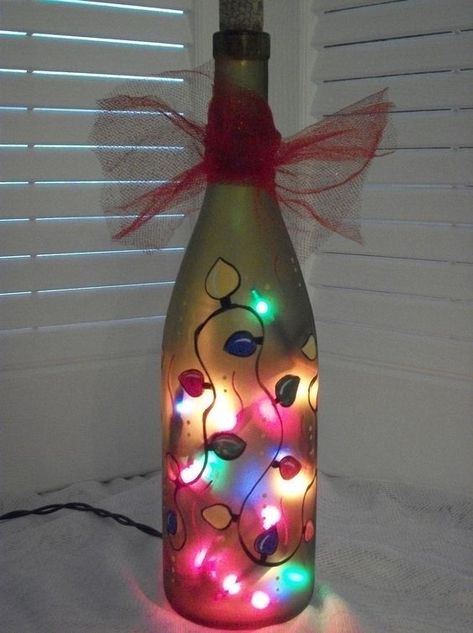 wine-bottle-christmas-lights Wine Bottle Christmas, Reuse Wine Bottles, Wine Bottle Crafts Christmas, Wine Bottle Light, Gorgeous Images, Recycled Wine Bottle, Wine Craft, Christmas Wine Bottles, Wine Bottle Art